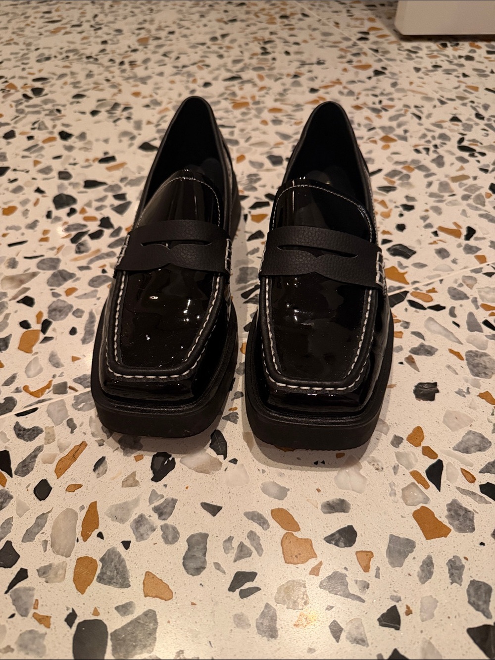 G.H. Bass & Co. Black Patent Leather Square-Toe Penny Loafers